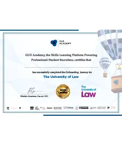 GUS Academy certificate for completing onboarding for The University of Law