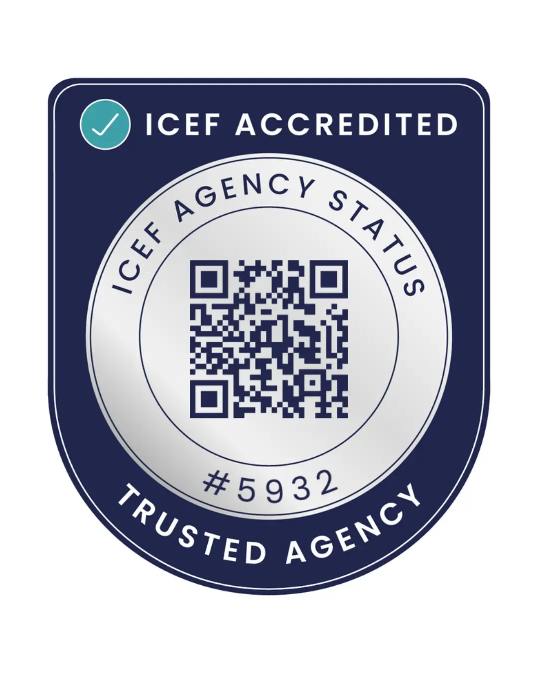 ICEF Accredited Agency Status badge issued to Beyond Immigration, trusted agency number 5932